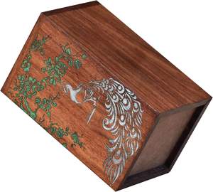 Urne paon blanc royal avec figure d'arbre pour cendres humaines Boîte en bois avec couvercle Boîte d'urne funéraire pour animaux de compagnie adulte - Product Image 6