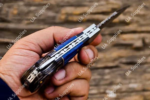 Industrial Grade OEM Custom Made Damascus Steel Drop Point Blade Slide Open Tactical Survival Utility <b>Knife</b> Wood Handle - Product Image 5