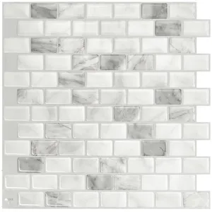 Ravenna Bianco-Lot de 4 carreaux muraux pelables et collants, 9.8x9.7 pouces, papier peint pour dosseret - Product Image 1