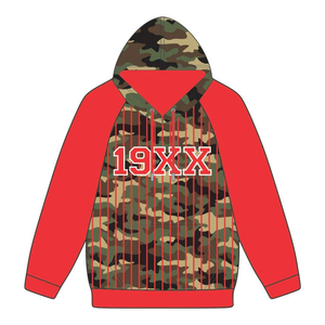 Sudadera con Capucha DST Delta Camo Body Red Raglan Pinstripes, Mezcla de Algodón, Ropa de Hermandad Griega Divine Nine - Product Image 2