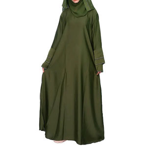 Vente en gros d'abayas musulmanes traditionnelles sur mesure, grande taille, hijab, motifs unis, manches longues, robe islamique modeste, longueur au sol pour femmes - Product Image 1