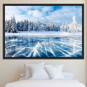 Printed <b>Canvas</b>: Winter Forest View Tempered Glass Art Landscape,BLACK <b>FRAMED</b> <b>CANVAS</b> - Product Image 1