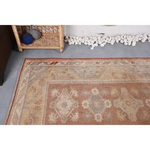 Large Vintage Turkish <b>Wool</b> Rug 4x7ft <b>Brown</b> Orange Patchwork Design Latex Rectangle Abstract Area Set for Hallway Room Decor - Product Image 5