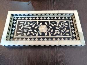 Bandeja de incrustaciones de hueso hecha a mano 100% con patrones de diseño floral Bandeja de servicio de incrustaciones de hueso para ocasiones navideñas - Product Image 6