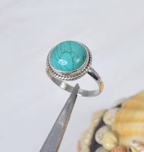 ทองแดงสีฟ้าเทอร์ควอยซ์ 925 เงินสเตอร์ลิงทรงกลมแหวนพลอยเดือนธันวาคม Birthstone วงแหวนที่เรียบง่ายของขวัญสําหรับวันครบรอบ - Product Image 4