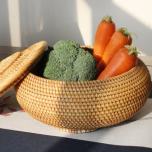 Classique Viet Nam tissé panier de rangement plaque motif rotin osier artisanat poignée pliable pour la décoration de la maison fleur cadeau panier - Product Image 4