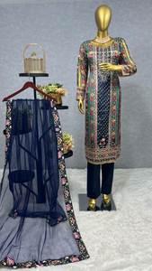 Nouvelle variété élégance dressing tendance Chinon soie broderie nord indien Salwar costume avec Dupatta Viscose Modal prix économique - Product Image 2