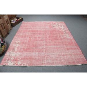 6.6x7.9 ft Turkish Rug, Vintage Rug, <b>Red</b> Check <b>Wool</b> Rug - Product Image 1