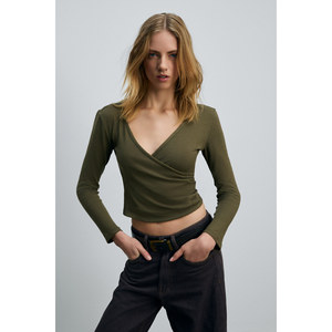 GRIMELANGE CALLORIA Blusa ajustada de manga larga con cuello en V para mujer - Product Image 5