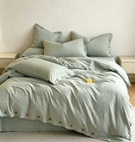 Ensemble de literie classique 100% lin français, housse de couette à fermeture boutonnée, ensemble de draps de couleur unie à texture naturelle lavée