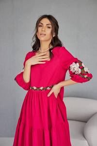 Robes ethniques mi-longues pour femmes, broderie florale, manches bouffantes trois-quarts, encolure carrée, robe pour femmes - Product Image 5