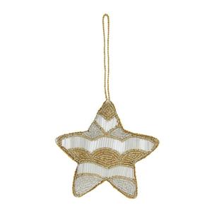 Artesanía Colgante Zari con Diseño de Estrella Blanca |   Tela con Cuentas y Bordado con Hilo Metálico para Navidad, Bodas y Decoración de Interiores - Product Image 3