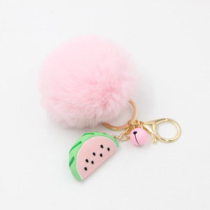 Kawaii – porte-clés <span class=keywords><strong>pompon</strong></span> en fausse fourrure de <span class=keywords><strong>lapin</strong></span>, boule de fourrure, <span class=keywords><strong>pompon</strong></span> en peluche, sac à breloques, pendentif déco pastèque, porte-clés - Product Image 2