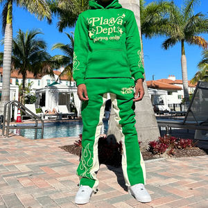 Chándal OEM de lavado ácido para hombre, ropa de calle vintage, con parche bordado pantalones acampanados, cremallera de gran tamaño, compatible con invierno - Product Image 3