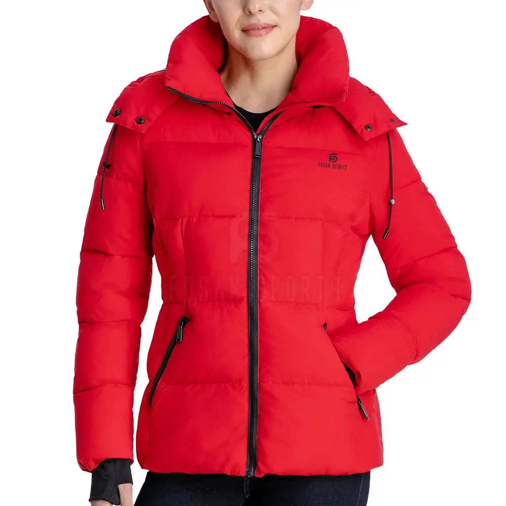 Fresh Arrival Women Red Puffer Jackets Customized Your Own Logo Puffer Jackets Reversible Hood Puffer Jackets