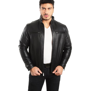 Veste en cuir slim unie pour homme, style urbain, col montant, séchage rapide et respirante, service OEM, vente chaude - Product Image 3