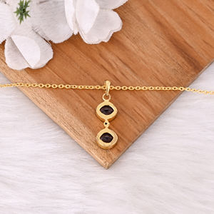 Trendy Mozambique Garnet Pendant on 925 Silver Gold-Plated Chain Necklace with Silver Bezel for Engagement Wedding & Parties - Product Image 3
