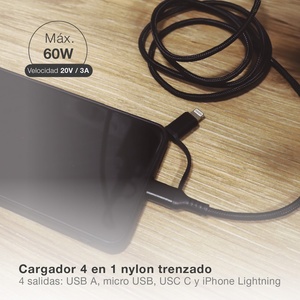 4-in-1 black nylon <b>charging</b> <b>cable</b> (GSC 105515017) - Product Image 4
