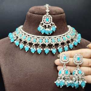 Ensemble de broderie en pierre de couleur argent traditionnel pour dames collier de mariée Double couche en acier inoxydable - Product Image 2