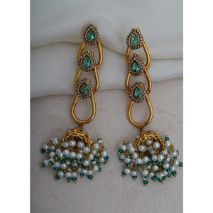 New Classic Style Pakistani Gold Plated Hoop <b>Earrings</b> Handmade with CZ Mint Green Stones <b>Rhodium</b> Plated Fashion Jewelry for Gift - Product Image 4