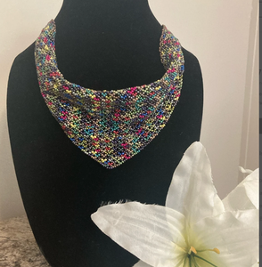 Trendy Necklace White-Silver Pachamama Fringe Beaded Necklace Fringe Beaded Bandana - Product Image 1