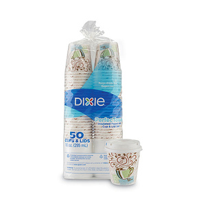 Gobelets et couvercles en papier Dixie PerfecTouch, 10 oz, multicolores, 50 gobelets et couvercles/paquet (5310COMBO600) - Product Image 1