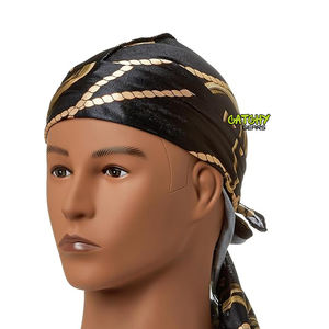 Custom Logo Silky Hair Designer Durag Headband And <b>Bonnet</b> Sets Satin Durags For Men Durag - Product Image 3