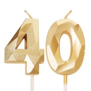 Velas de <span class=keywords><strong>Cumpleaños</strong></span> Doradas con el Número <span class=keywords><strong>40</strong></span> para el <span class=keywords><strong>40</strong></span>º Aniversario, Adornos para Pastel de Lujo para Mujeres y Hombres, Celebraciones de Aniversario de Bodas - Product Image 1