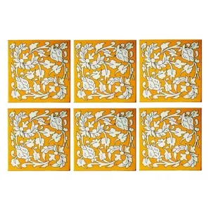 Azulejos florales de cerámica decorativos tradicionales hechos a mano de 6x6 pulgadas Paquete de 6 para techos - Product Image 1