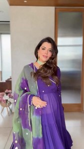 Tuyệt đẹp màu xanh georgette sàn Chiều dài ăn mặc cho phụ nữ <span class=keywords><strong>anarkali</strong></span> kurta & dupatta Ấn Độ Pakistan ăn mặc mùa thu salwar kameez - Product Image 3