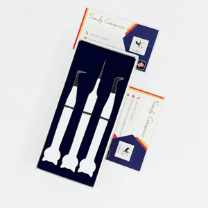 Pinzas de pestañas de acero inoxidable con empuñadura de diseño de gato de Color blanco con logotipo personalizado, pinzas de pestañas de 45 75 90 grados con punta de fibra - Product Image 4