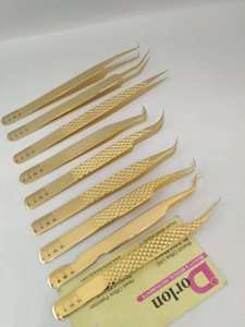 Pinzas de pestañas profesionales chapadas en oro Pinzas de pestañas de etiqueta personalizada privada Pinzas de extensión de pestañas personalizadas en Pakistán - Product Image 2