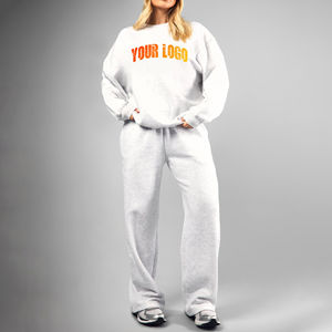 OEM/ODM Custom Made <b>Women's</b> 2 pcs Sweatsuit Oversized Sweatshirt & <b>Baggy</b> <b>Trouser</b> Custom Printed Logo 100% Cotton <b>Women</b> Tracksuit - Product Image 6