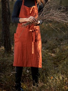 Delantal de babero de lino oxidado Unisex tradicional hecho a mano, Kit de cocina largo elegante para mujeres y hombres, ropa de cocina - Product Image 1