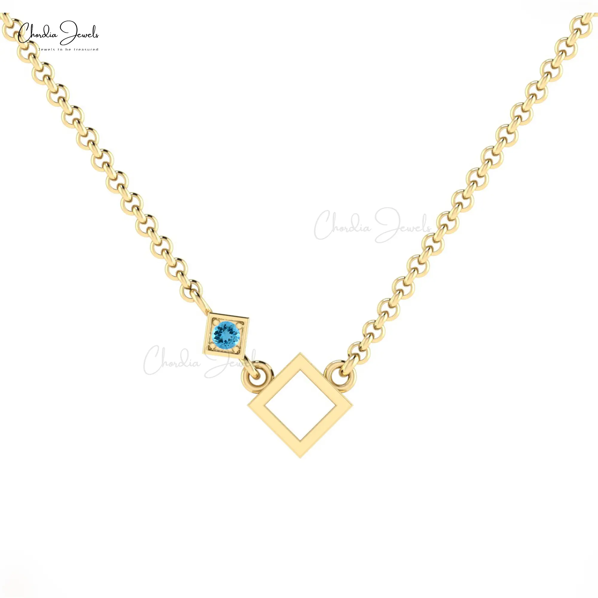 Модное ювелирное ожерелье оптом 14 карат золото Швейцарский синий топаз геометрический набор ожерелья с золотым украшением