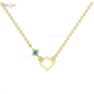 Fashion pernyataan perhiasan kalung grosir 14K emas Swiss biru Topaz geometris kalung Set dengan emas Pave pengaturan
