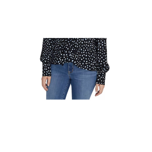 Camicetta da donna XL Sanctuary con stampa Ella e laccetti frontali, in chiffon lavorato a maglia e ricamato, stile casual western per la primavera, colore nero a tinta unita - Product Image 3