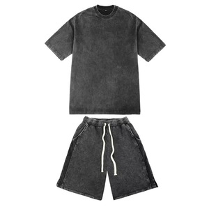 2025 Camiseta personalizada y conjunto corto Streetwear Vintage Acid Wash Sun Faded Boxy Conjuntos de camisetas de gran tamaño para hombres - Product Image 3