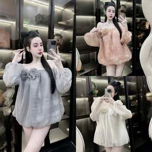 Citrouille à la mode au-dessus du genou robe hors épaule élégante manches longues Style doux motif solide pour les sorties de jour événements spéciaux - Product Image 3