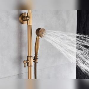 Système de douche à tuyau apparent en laiton antique, pomme de douche pluie, deux poignées, robinet en céramique, fabricant en gros, fournisseur, prix d'usine - Product Image 4