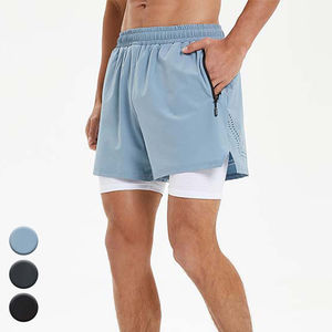 กางเกงขาสั้นโพลีเอสเตอร์เอวยางยืดพร้อมเชือกผูกสำหรับผู้ชายกางเกงขาสั้นสองชั้นสำหรับวิ่งเล่นกีฬาออกแบบได้ตามต้องการ - Product Image 1