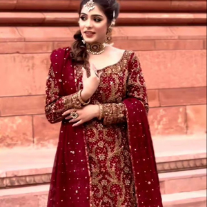 Dernières robes de mariée pakistanaises broderie indienne vêtements rouge longue fête de l'Aïd Salwar Kameez couture fiançailles tenues d'invité - Product Image 1