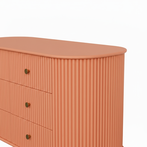 Aparador Acanalado de 6 Cajones, Diseño Moderno, Ecológico y Duradero, Mueble para Sala de Estar, Color Melocotón - Product Image 6