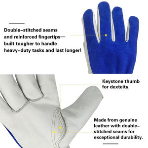 Gants de travail en cuir de chèvre, dos en tissu de coton interlock, respirants, gants de conduite en cuir confortables, sécurité des mains - Product Image 2