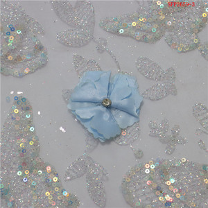 반짝이는 반짝이 인어 장식 조각 나비 패턴 3D 거즈 꽃 라인 스톤 드릴 화이트 메쉬 얇은 명주 그물 레이스 원단 도매 - Product Image 6