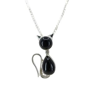 Collier artisanal en argent sterling 925 avec pendentif chat sur onyx noir, chaîne de 16 à 24 pouces, cadeau pour elle - Product Image 1