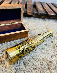 Télescope de pirate vintage en laiton avec boîte en bois, décoration nautique, cadeau, objet de collection, antique marin - Product Image 3