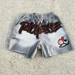 Pantalones cortos de hombre personalizados con lavado ácido Vintage diseño personalizado algodón pesado Puff impreso estilos desgastados de diamantes de imitación pantalones cortos unisex de lana - Product Image 3