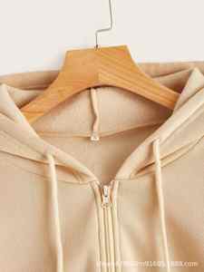 Sweat à capuche court surdimensionné de Style Y2K pour femmes sweat-shirt solide à fermeture éclair sur le devant doublé polaire coton doux à manches longues à capuche décontracté - Product Image 5