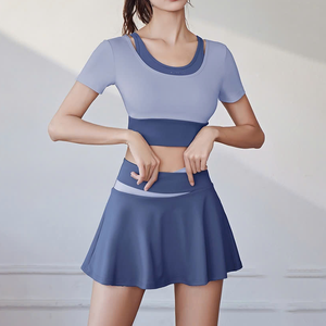 Vêtements de sport de tennis pour femmes - Jupe de tennis plissée taille haute avec haut court à manches courtes, ensembles de jupes de golf pour l'entraînement - Product Image 4